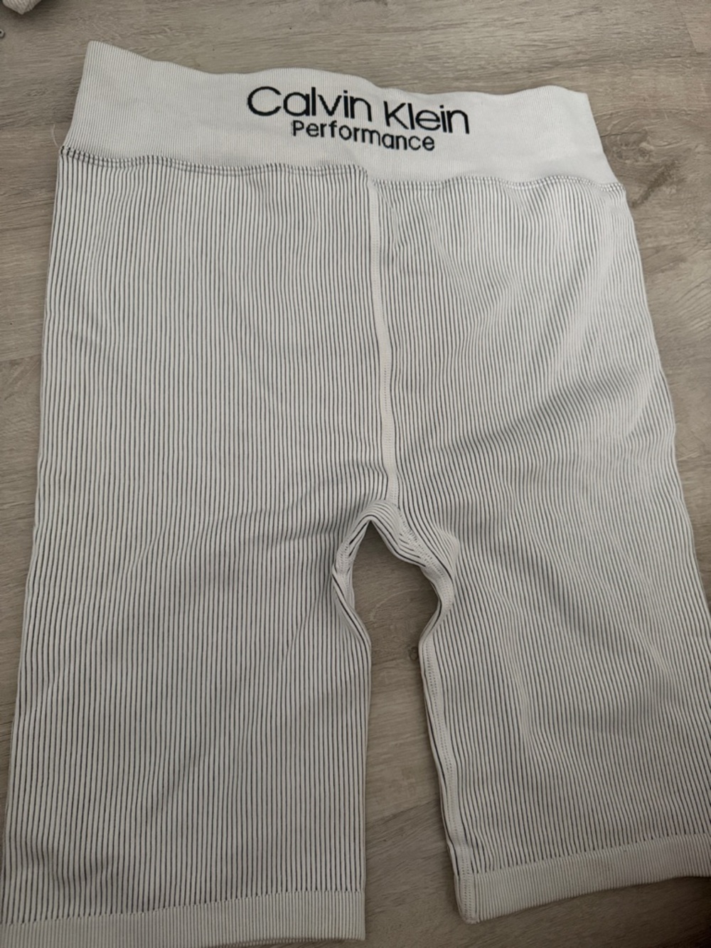 Calvin Klein White Ribbed Performance Bike Shorts with Black Logo